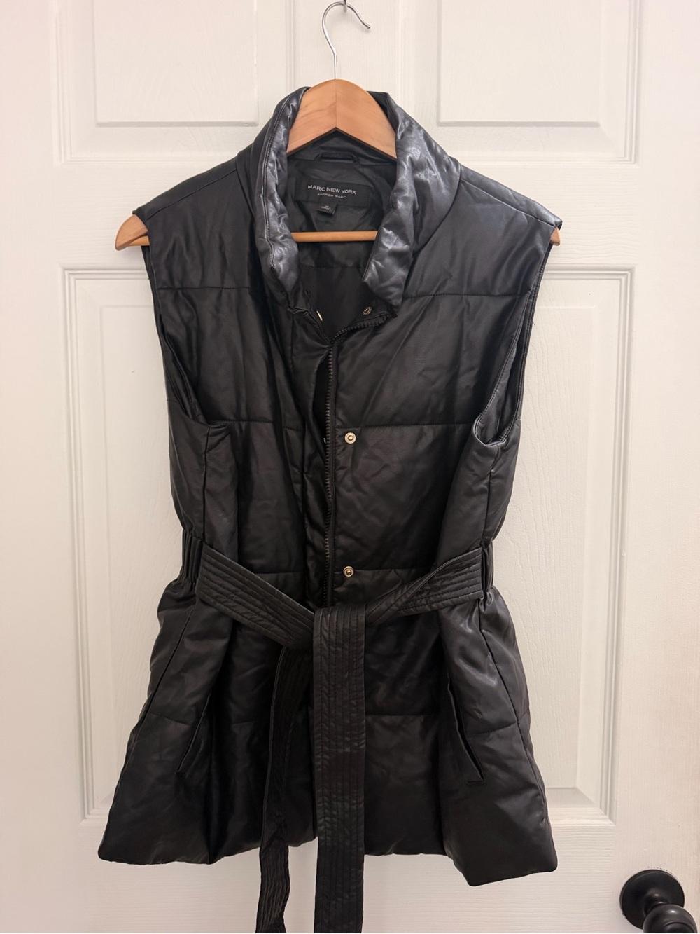 Marc New York Black Quilted Belted Sleeveless Puffer Vest